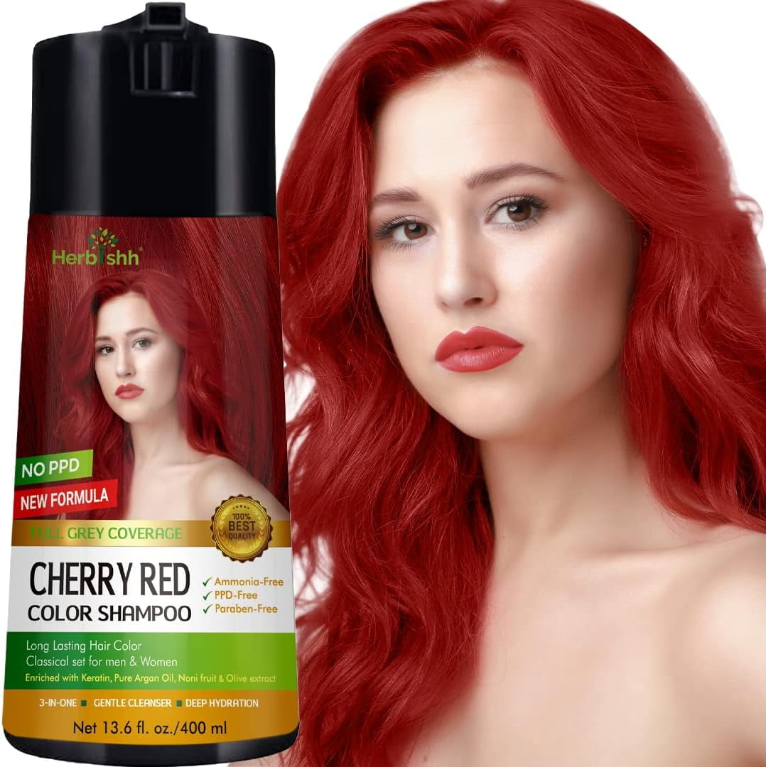 Herbishh Golden Cherry Red PPD Free Hair Color Shampoo for Gray Hair Hair Dye Shampoo 3 in 1 100 Gray Coverage Permanent Hair Color for Men