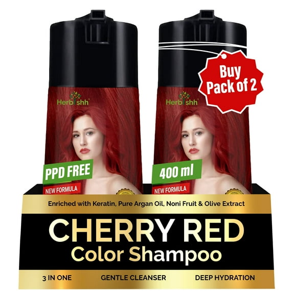 Herbishh Cherry Red PPD-Free Pack of 2 Hair Color Shampoo for Gray Hair, Hair Dye Shampoo 3 in 1, 100% Gray Coverage, Permanent Hair Color for Men & Women, Ammonia-free, 400 ml