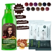 Herbishh Chestnut Brown Hair Color Shampoo for Gray Hair with Pack 2 Hair colour stain remover, Hair Dye Shampoo 3 in 1, 100% Gray Coverage, Permanent Hair Color for Men & Women, Ammonia-free, 500 ml