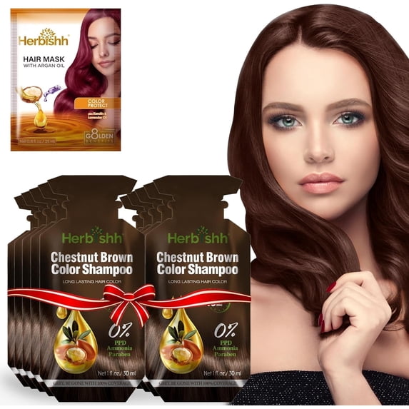 Herbishh Chestnut Brown PPD-Free Shampoo for Gray Hair, Travel-friendly Hair Dye Shampoo 3 in 1, 100% Gray Coverage, Permanent Hair Color for Men & Women, Ammonia-free, 30 ml