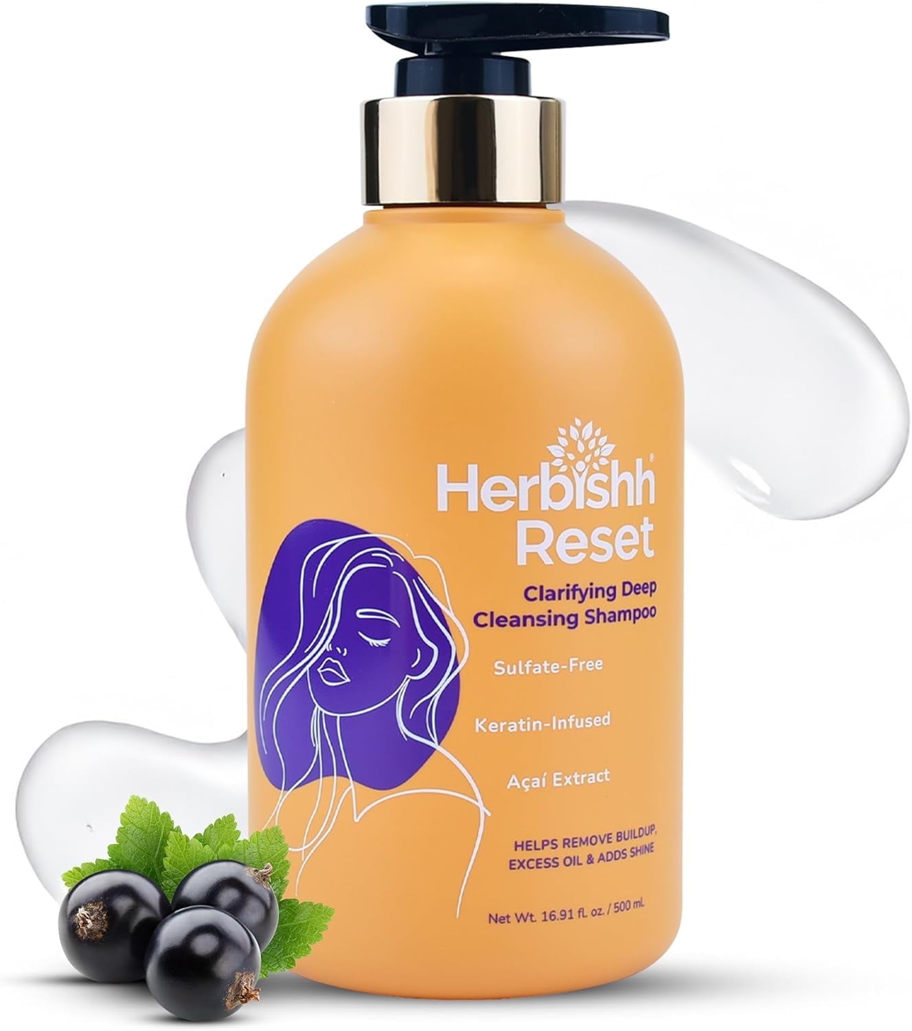 Herbishh Clarifying Deep Cleansing Shampoo (16.91 fl oz) Shampoo for Oily Hair & Build Up, Oil Control Cleanser for Women, Color Safe Formula for Curly & Color Treated Hair