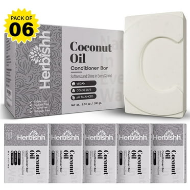 Herbishh Coconut Oil Conditioner Bar Pack of 6 – Deep Moisturizing Solid Conditioner for Dry & Curly Hair – Restores Damaged Hair, Reduces Breakage, Vegan, Sulfate-Free, For Women & Men, 3.53 oz Each