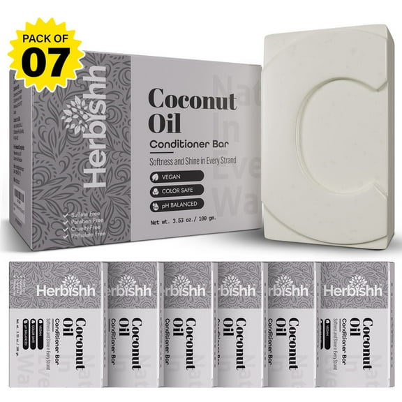 Herbishh Coconut Oil Conditioner Bar Pack of 7 – Deep Moisturizing Solid Conditioner for Dry & Curly Hair – Restores Damaged Hair, Reduces Breakage, Vegan, Sulfate-Free, For Women & Men, 3.53 oz Each