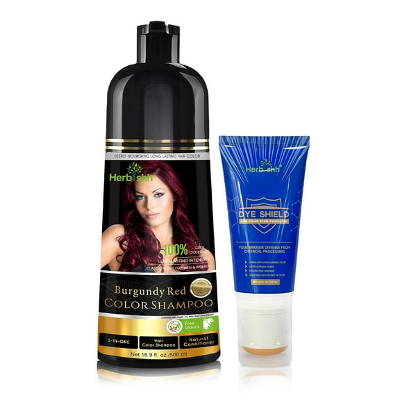 Herbishh Combo Hair Color Shampoo Linen 500ml for Gray Hair + Hair Color Stain Protector – Dye Shield for Skin Protection