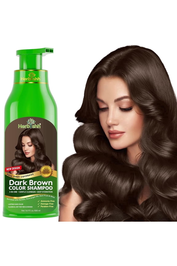 Dark Brown Hair Color Shampoo for Gray Hair, Hair Dye Shampoo 3 in 1, 100% Gray Coverage,  Easy Application Shampoo Para Canas, Permanent Hair Color for Men & Women, Ammonia-free, 500 ml