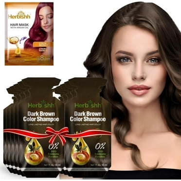 Herbishh Dark Brown PPD-Free Shampoo for Gray Hair, Travel-friendly Hair Dye Shampoo 3 in 1, 100% Gray Coverage, Permanent Hair Color for Men & Women, Ammonia-free, 30 ml