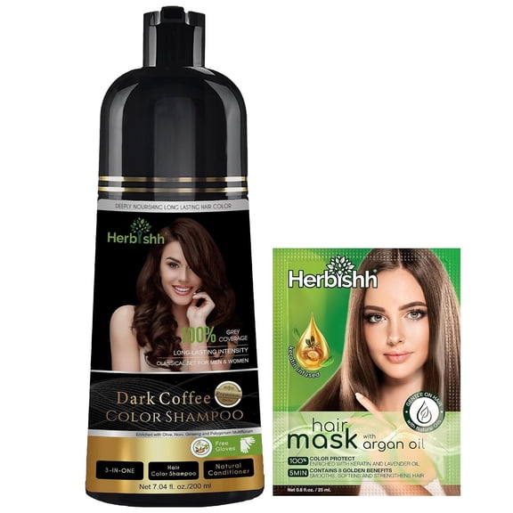 Herbishh Dark Coffee Hair Dye Shampoo, Grey Coverage, Demi-Permanent, 200 mL