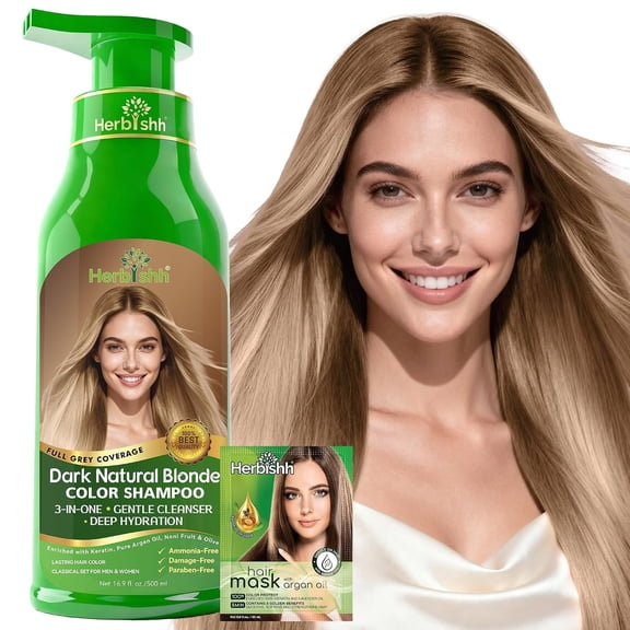 Herbishh Dark Natural Blonde Hair Color Shampoo for Gray Hair – Magic Hair Dye Shampoo – Colors Hair in Minutes–Long Lasting–500 Ml–3-In-1 Hair Color for Women & Men –Ammonia-Free