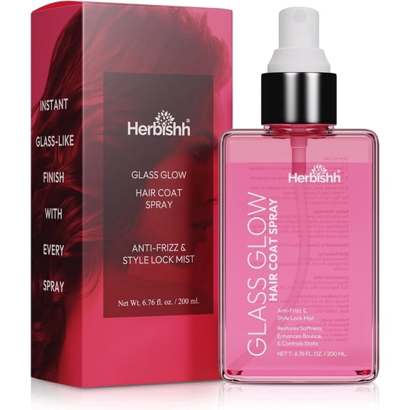 Herbishh Glass Glow Hair Coat Spray(6.76 fl oz)Heat Protectant Shine Coat for Frizz Control & Glossy Finish, Lightweight Texture Finishing Mist, Salon Quality Styling Spray Women & Me