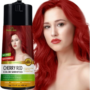Herbishh Golden Cherry Red PPD-Free Hair Color Shampoo for Gray Hair, Hair Dye Shampoo 3 in 1, 100% Gray Coverage, Permanent Hair Color for Men & Women, Ammonia-free, 400 ml