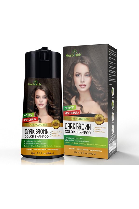 Dark Brown PPD-Free Hair Color Shampoo for Gray Hair, Hair Dye Shampoo 3 in 1, 100% Gray Coverage, Permanent Hair Color for Men & Women, Ammonia-free, 400 ml