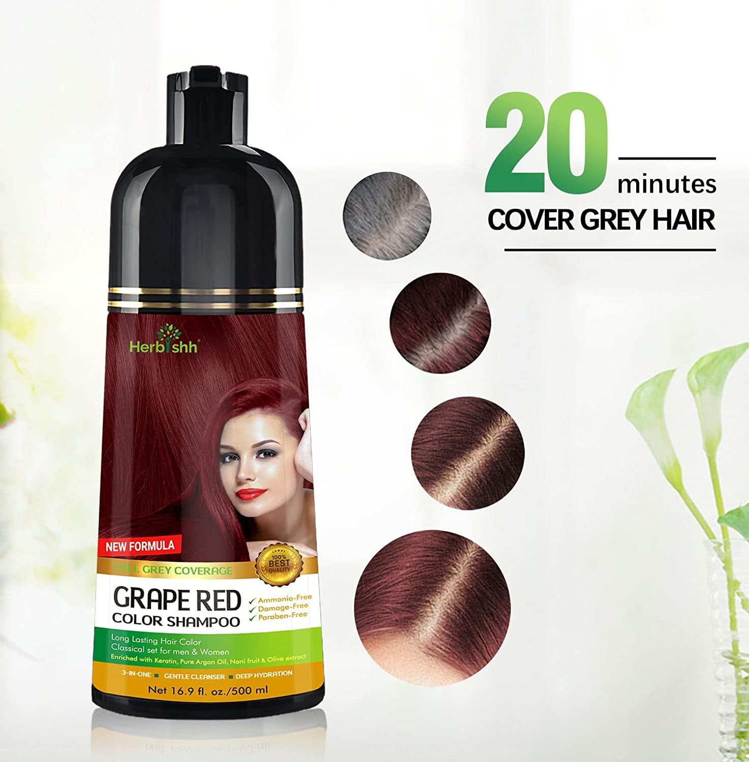 Herbishh Grape Red Hair Color Shampoo for Gray Hair, Hair Dye Shampoo 3