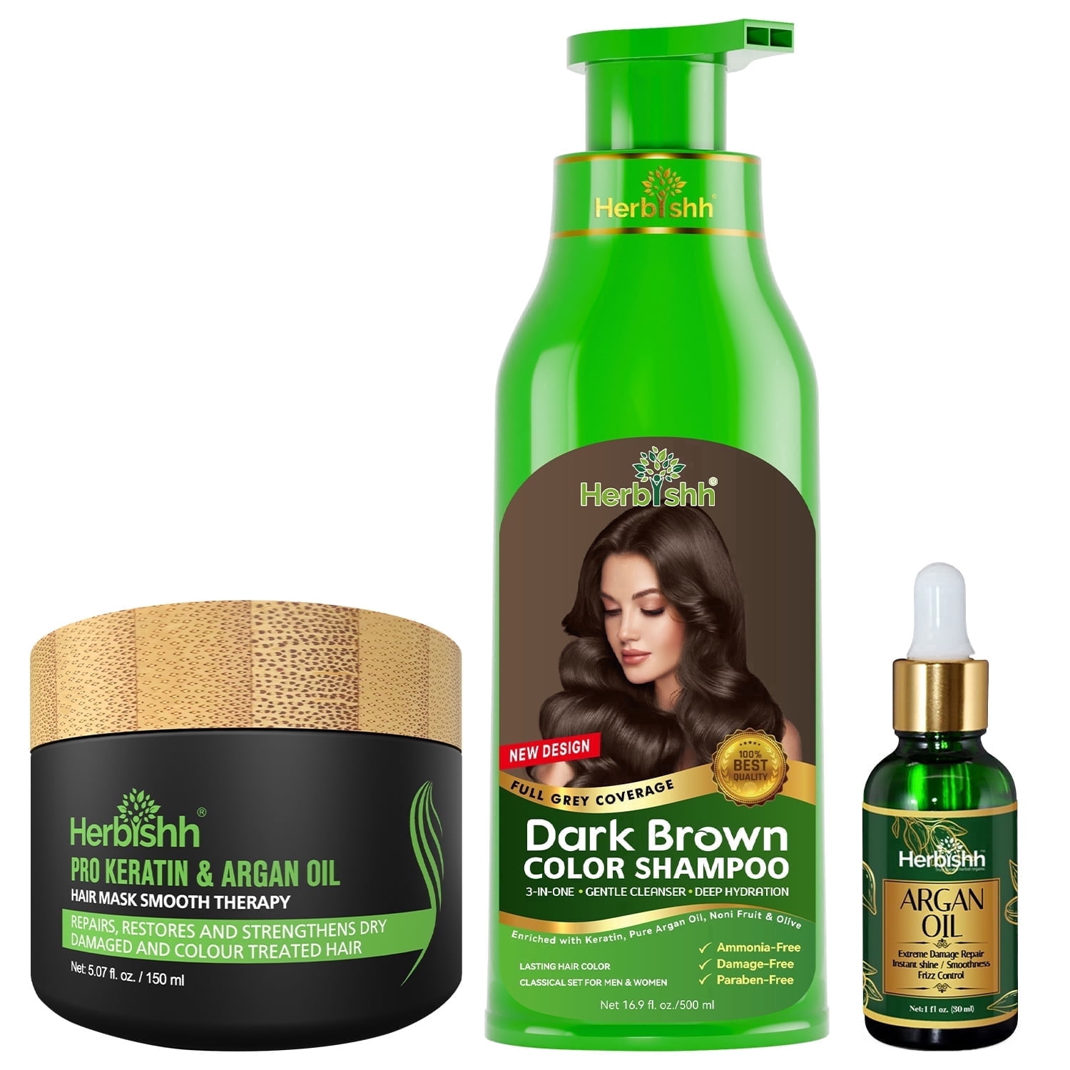 Herbishh After Color Shampoo Combo Contains Hair Color Shampoo Hair Dye 500ml Argan Oil 30ml Pro Keratin And Argan Hair Mask for Hair Straightening, Shine And Protection For Men And Women-Dark Brown