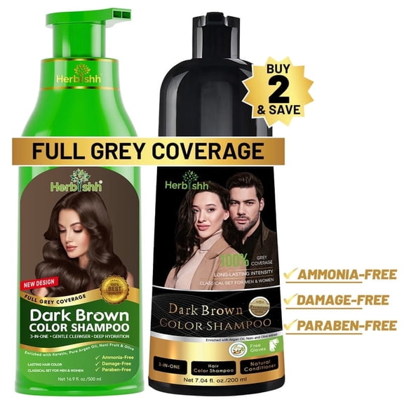 Herbishh Hair Color Shampoo for Gray Hair – 500ML + 200ML Combo – Dark Brown Hair Dye Shampoo – 3-in-1 Colors, Cleanses & Conditions – Long-Lasting Gray Coverage – Use at Home – Lasts 3–4 Weeks