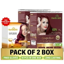 Herbishh Hair Color Shampoo for Grey Hair – Hair Dye Shampoo with Bio-Active Ingredients – Long Lasting Color – Travel-Friendly Pack (20 x 30ml Sachets) 5 Pack Hair Mask Sachets (Grape Red)