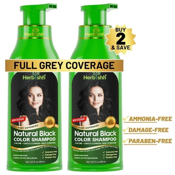 Herbishh Hair Color Shampoo - Magic Dye for Gray Hair, Lasting Color in Minutes - 1000 Ml, 3-In-1, Ammonia-Free (Black)