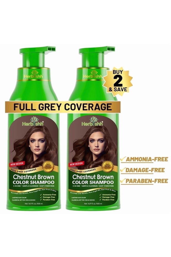 Hair Color Shampoo - Magic Dye for Gray Hair, Lasting Color in Minutes - 1000 Ml, 3-In-1, Ammonia-Free (Chestnut Brown)