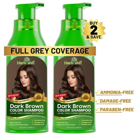 Herbishh Hair Color Shampoo - Magic Dye for Gray Hair, Lasting Color in Minutes - 1000 Ml, 3-In-1, Ammonia-Free (Dark Brown)