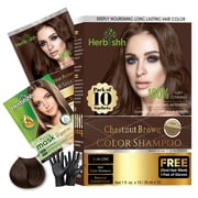Herbishh Hair Color Shampoo for Gray Hair, Men & Women, Travel Size, 10+1 Pack (Chestnut Brown 30 ml)