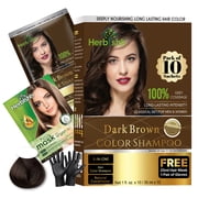 Herbishh Hair Color Shampoo for Grey Hair   Hair Dye Shampoo with Bio-Active Ingredients   Long Lasting Color   Travel-Friendly Pack 10 x 30ml Sachets + 1 Pack Hair Mask Sachets Dark Brown