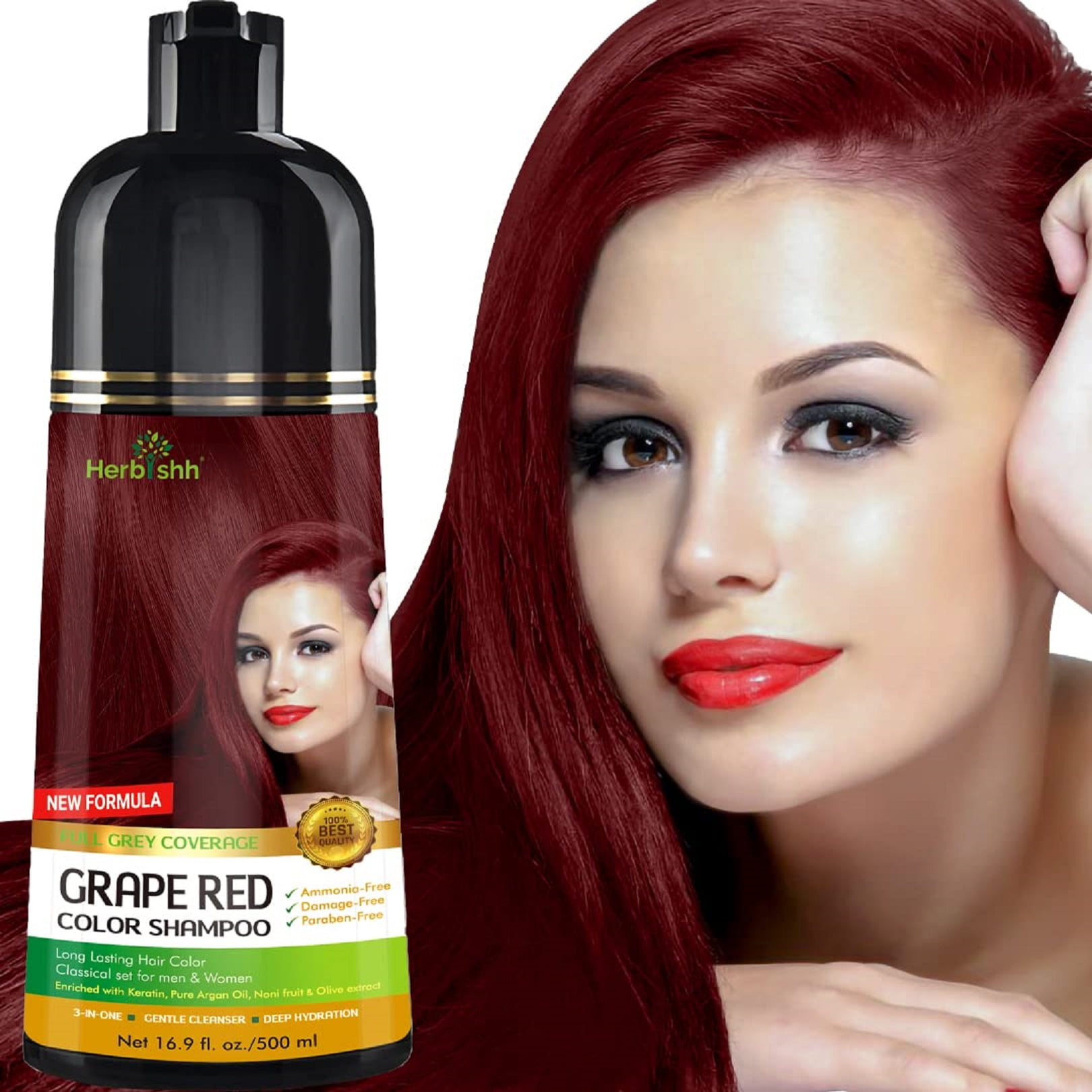 Herbishh Hair Color Shampoo for Gray Hair, Permanent, Men & Women ...