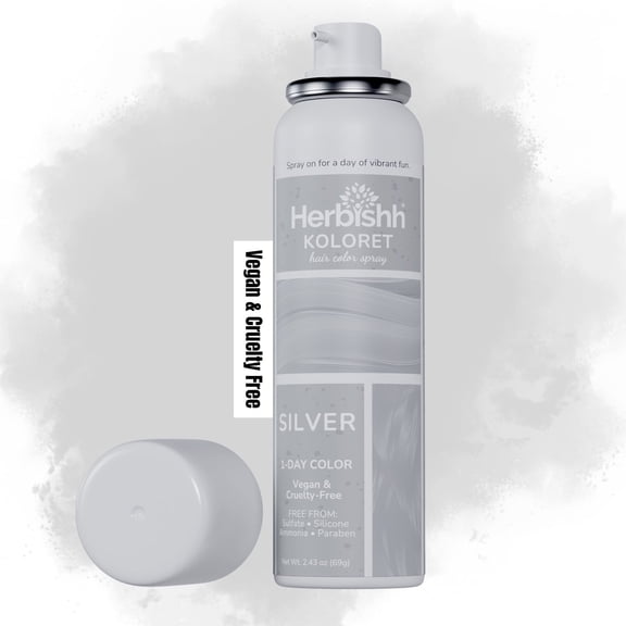 Herbishh Koloret Silver Temporary Hair Color Spray (69g), Washable Dye Mist for Dark Hair, Fast-Drying, Non-Sticky Green Spray for Women, Travel-Sized Root Touch Up Aerosol Mist