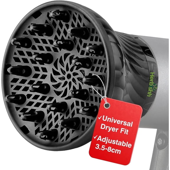 Herbishh Hair Dryer Diffuser Attachment for Even Heat Distribution, Universal Fit for Curly, Thick & Wavy Hair, Reduces Frizz & Adds Volume, Gifts for Her, Adjustable from 3.5 to 8 cm (Black)
