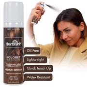 Herbishh Koloret Quick Root Touch Up Hair Color Spray Medium Brown 74.5g, Instant Gray & Medium Brown Root Cover Up, Temporary Hair Color Spray, Lightweight Non-Sticky Dye Mist, Travel Aerosol