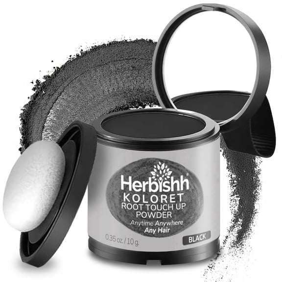 Koloret Root Touch Up Powder– Natural Black Powder for Women & Men, Instant Root Cover Up for Gray Coverage, Hairline Concealer for Thinning Hair & Bald Spots, Water-Resistant & Smudge-Proof, 10g