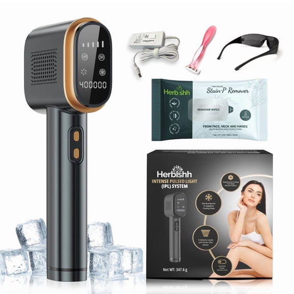 Herbishh IPL Black Hair Removal Device – Face & Body, 400,000 Flashes, 5 Intensity Levels, Dual Modes