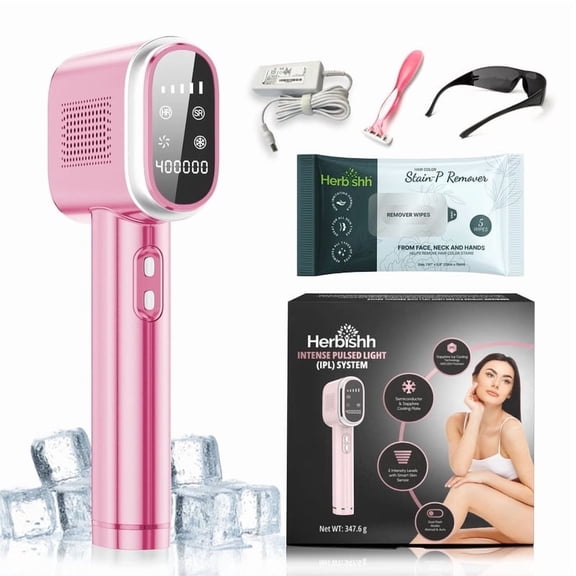 Herbishh IPL Pink Hair Removal Device in Pink with Cooling Feature, 400,000 Flashes, 5 Intensity Levels and Dual Use Modes