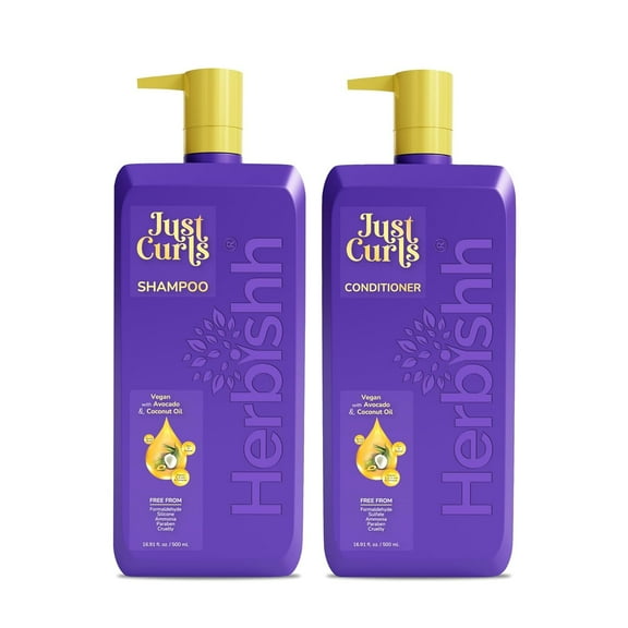 Herbishh Just Curls Coconut & Avocado Oil Infused Curly Hair Shampoo And Conditioner Set, Sulfate-free Vegan Kit For Curly Hair Care Women & Men Wavy, Curly Hair Products For Nourished Smooth Hair