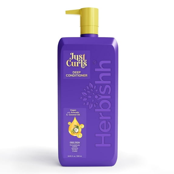 Herbishh Just Curls Deep Conditioner with Avocado & Coconut Oil, Repairs Extreme Damaged Hair, Moisturizing & Conditioning, Frizzy Hair Control, Paraben-free & Vegan , 16.91 fl.oz