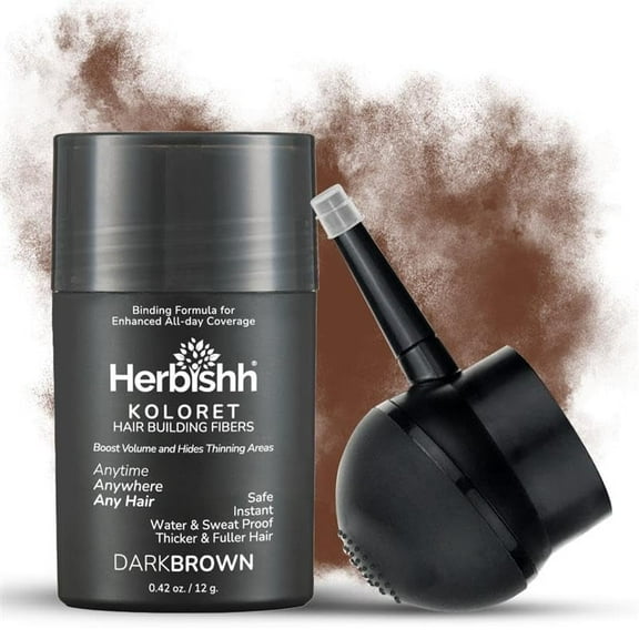 Herbishh Koloret Hair Building Fibers – Dark Brown Powder for Men & Women, Instant Bald Spot Cover-Up & Scalp Concealer – Sweat-Proof & Water-Resistant Fibers for Thinning Hair, 12g