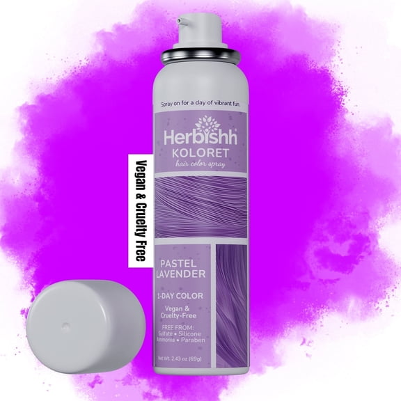 Herbishh Koloret Pastel Lavender Hair Tint Spray (69g), Washable Temporary Dye Mist for Light & Dark Hair, Quick-Dry, Non-Sticky, Travel-Friendly Root Touch Up Spray for Women