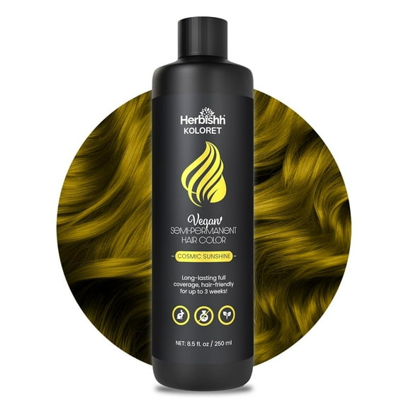 Herbishh Koloret Semi Permanent Hair Color, Ammonia Free & Vegan Hair Dye, Long-Lasting Up to 3 Weeks, Full Grey Coverage, 8.5 fl. oz Cosmic Sunshine, 250 ML