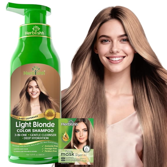 Herbishh Light Blonde Hair Color Shampoo for Gray Hair – Magic Hair Dye Shampoo – Colors Hair in Minutes–Long Lasting–500 Ml–3-In-1 Hair Color for Women & Men –Ammonia-Free