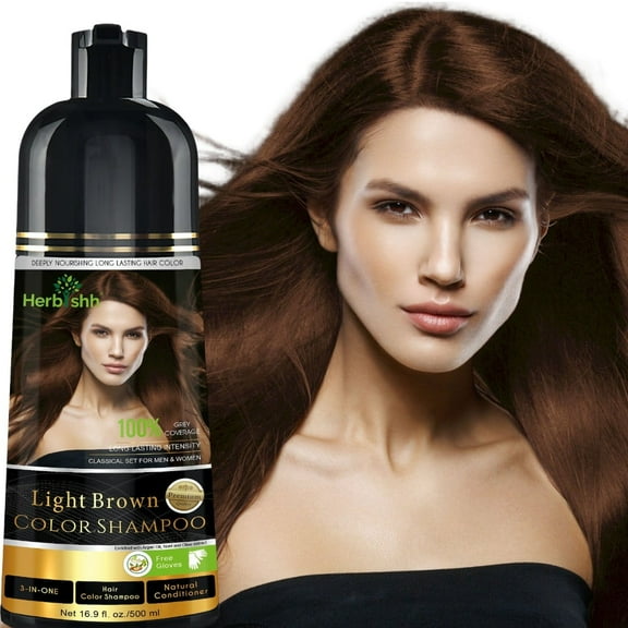 Herbishh Light Brown Color Shampoo for Gray Hair, Permanent, Men & Women (500 ml)