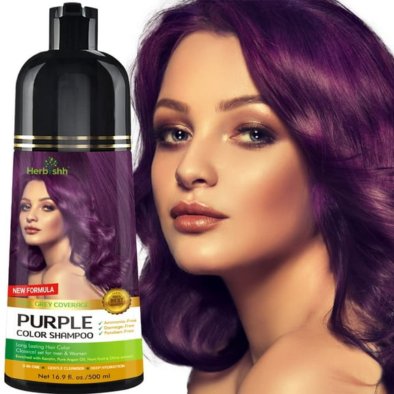 Herbishh Purple Color Shampoo for Gray Hair, Permanent, Men & Women (500 ml)