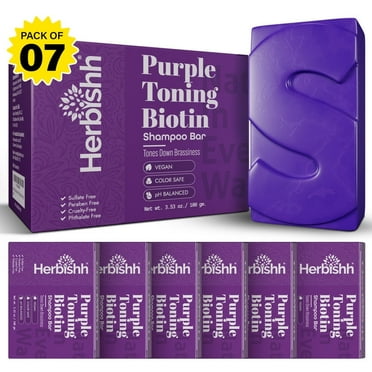Herbishh Purple Shampoo Bar Pack of 7 – Biotin Solid Shampoo for Blonde, Color-Treated & Highlighted Hair – Strengthens, Adds Shine, Supports Grey Coverage, Vegan, Sulfate-Free, 3.53 oz Each
