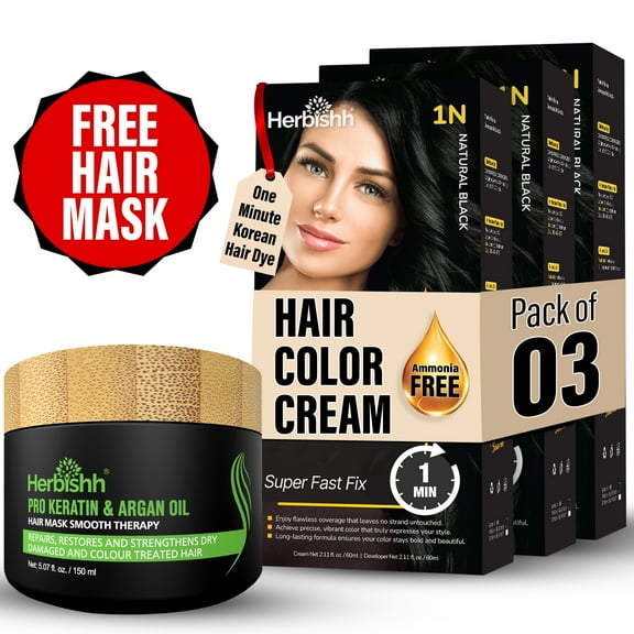 Herbishh Rapid Infusion Hair Color Cream – 1N Natural Black Hair Dye Permanent One Minute with Comb Applicator, Hair Color for Gray Hair Coverage, Ammonia-Free, Patented Korean Technology, 2.03 fl. O