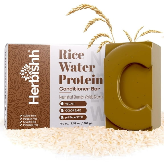 Herbishh Rice Water Conditioner Bar, Moisturizing & Smoothing, Solid Soap for Dry, Fine or Brittle Hair, With Fermented Rice & Botanical Oils, All Hair Types, Paraben-Free, Sulfate-Free, 3.53 oz