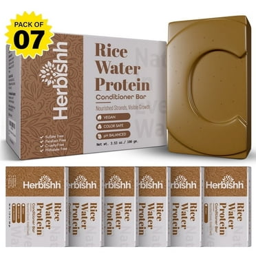 Herbishh Rice Water Conditioner Bar, Pack of 7, 3.53 oz Each, Moisturizing, Strengthening, for Dry, Damaged, Thinning Hair, Paraben-Free, Sulfate-Free