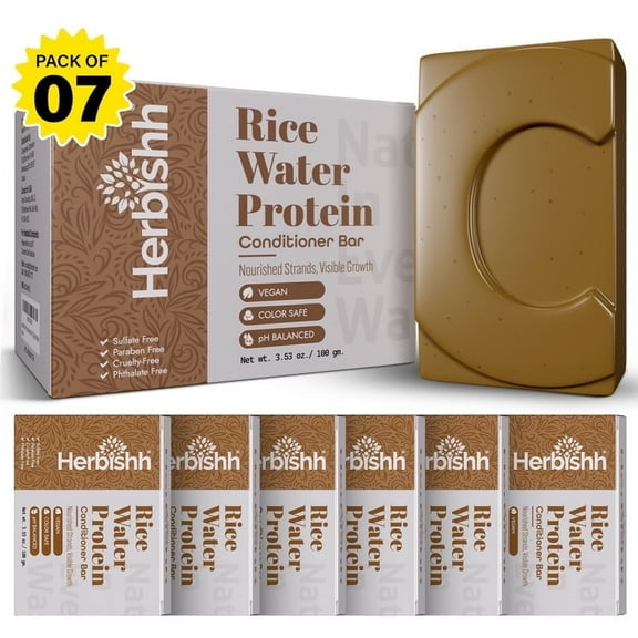 Herbishh Rice Water Conditioner Bar, Pack of 7, 3.53 oz Each, Moisturizing, Strengthening, for Dry, Damaged, Thinning Hair, Paraben-Free, Sulfate-Free