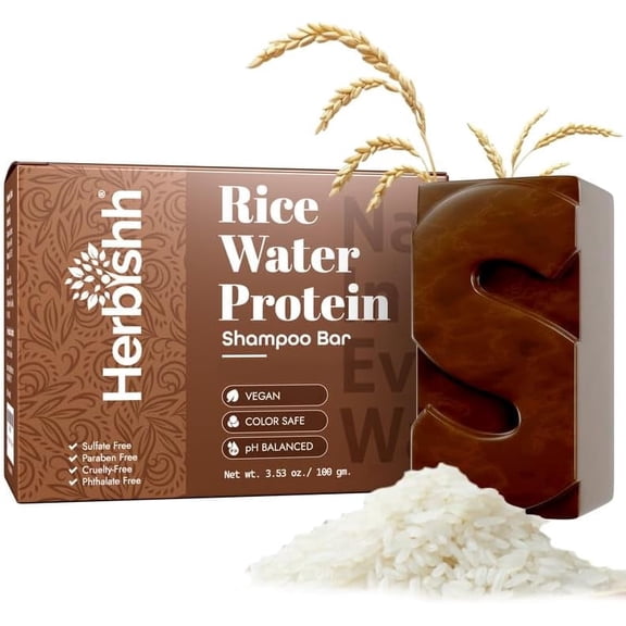 Herbishh Rice Water Shampoo Bar for Hair Growth – Strengthening & Nourishing, Solid Soap for Thinning Hair, Infused With Biotin, Ideal For All Hair Types, Paraben-Free & Sulfate-Free, 3.53 oz