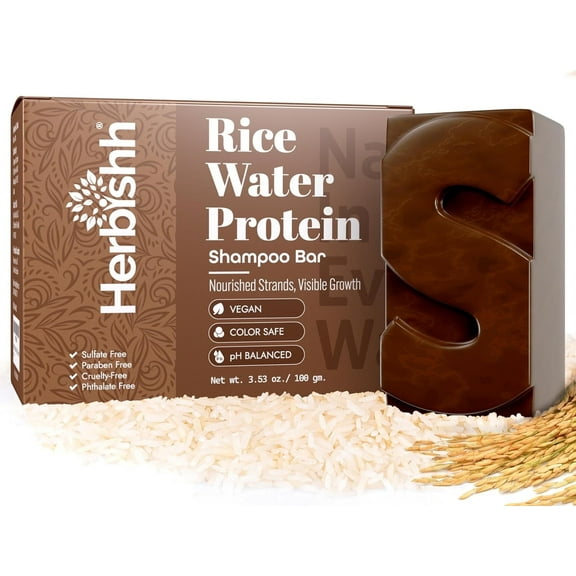 Herbishh Rice Water Shampoo Bar for Hair Growth – Strengthening & Nourishing, Solid Soap for Thinning Hair, Infused With Biotin, Ideal For All Hair Types, Paraben-Free & Sulfate-Free, 3.53 oz