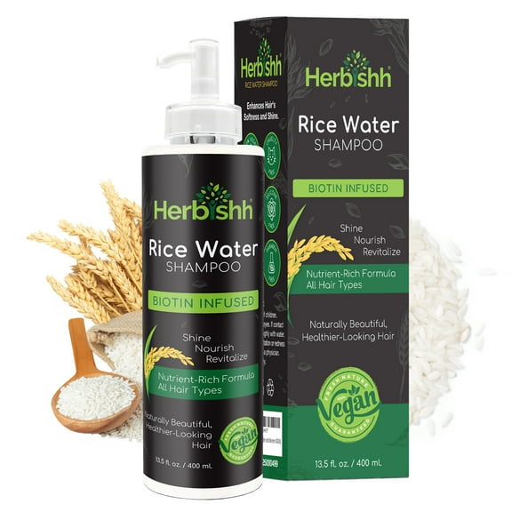 Herbishh Rice Water Hair Growth Shampoo - 400ml with Power of Castor Oil, Argan & Coconut Oil & Biotin | All Hair Type | Hair regrowth for Thinning Hair, Moisturizing & Volumizing | Silicone Free