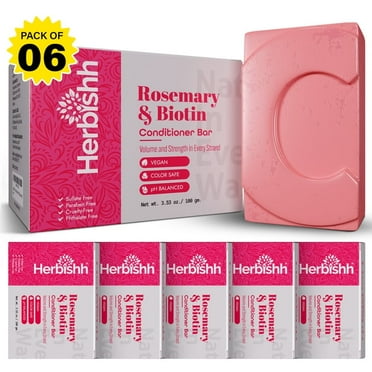 Herbishh Rosemary Conditioner Bar Pack of 6 – Volumizing & Strengthening Solid Conditioner with Biotin for Hair Growth – Vegan, Sulfate-Free, For Curly & Straight Hair, Women & Men, 3.53 oz Each