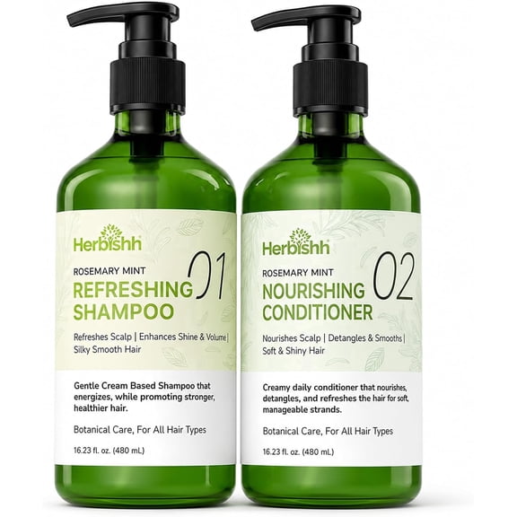 Herbishh Rosemary Mint Shampoo & Conditioner, Clarifying & Volumizing Duo (16.23 fl. oz Each)