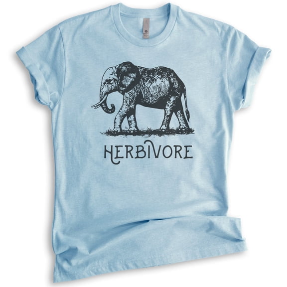 Herbivore Elephant Shirt, Unisex Women's Men's Shirt, Herbivore Shirt, Vegan Veganism Shirt, Animal Shirt, Heather Light Blue, Medium